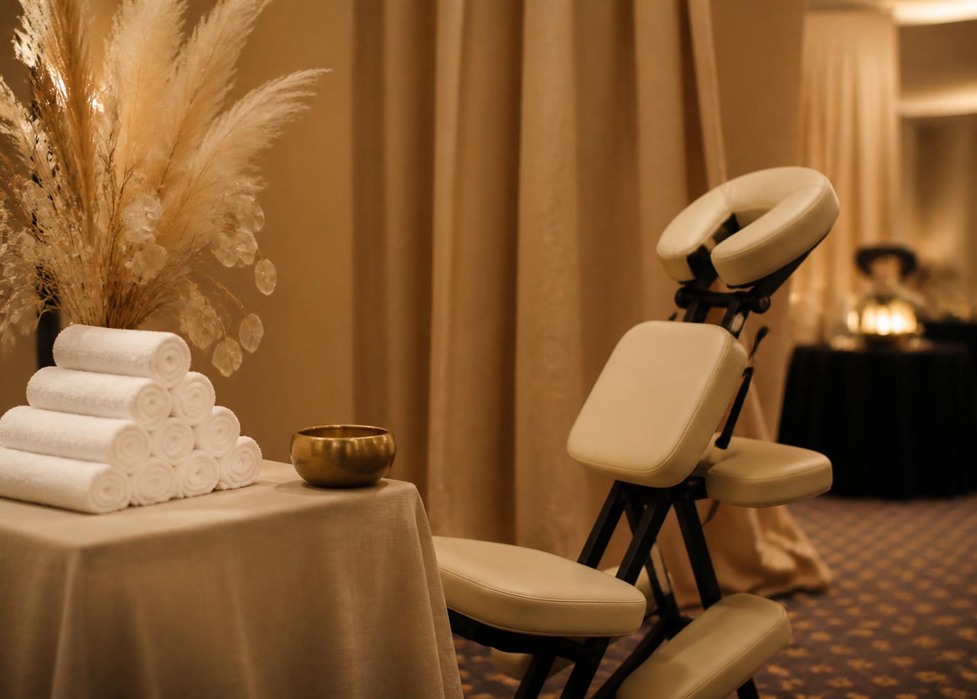 Espace massage installé sur un lieu d'événement